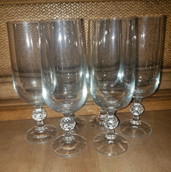 Source Unknown Other - 6 Crystal Champagne Flutes with Cut Crystal Ball Stem